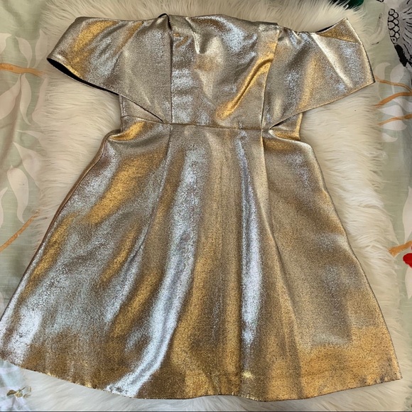 NWT Sandro “Palacio” Gold Off the Shoulder Dress - Picture 3 of 6